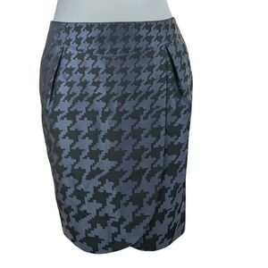 Luca Luca Faux Wrap Houndstooth Skirt US 6 IT 42 Black Blue Knee Pockets Italy‎